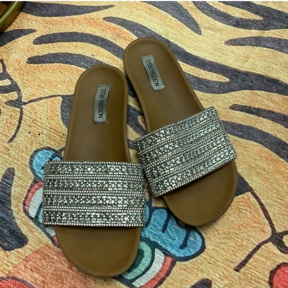 Steve Madden | Brown and Silver Embellished Women's Slides